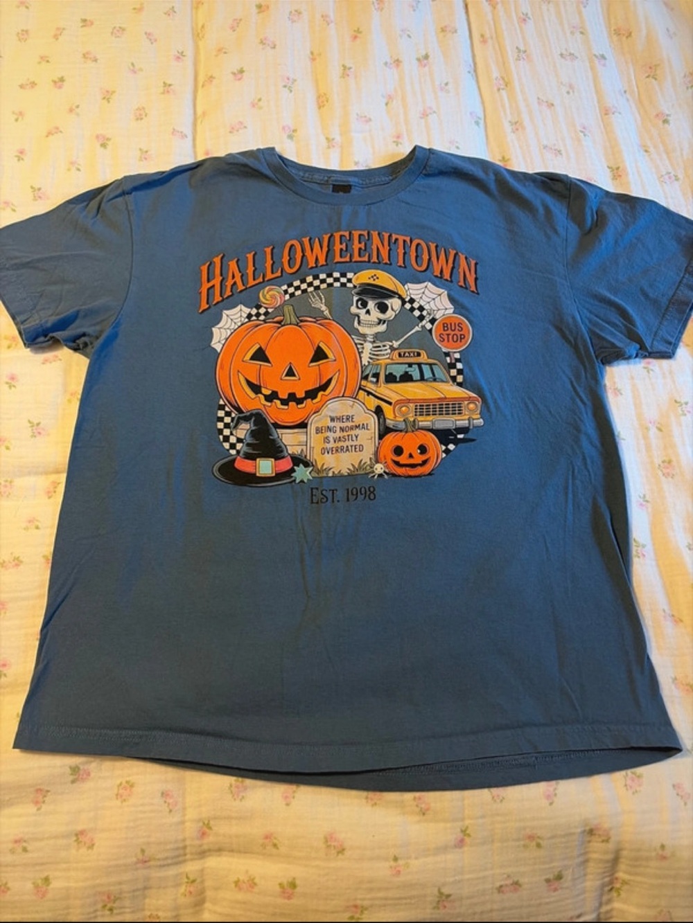 Gildan Blue Halloweentown Graphic Short Sleeve Tee with Orange Print